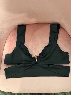 Black Twist Front Crop Top with Bead Accent